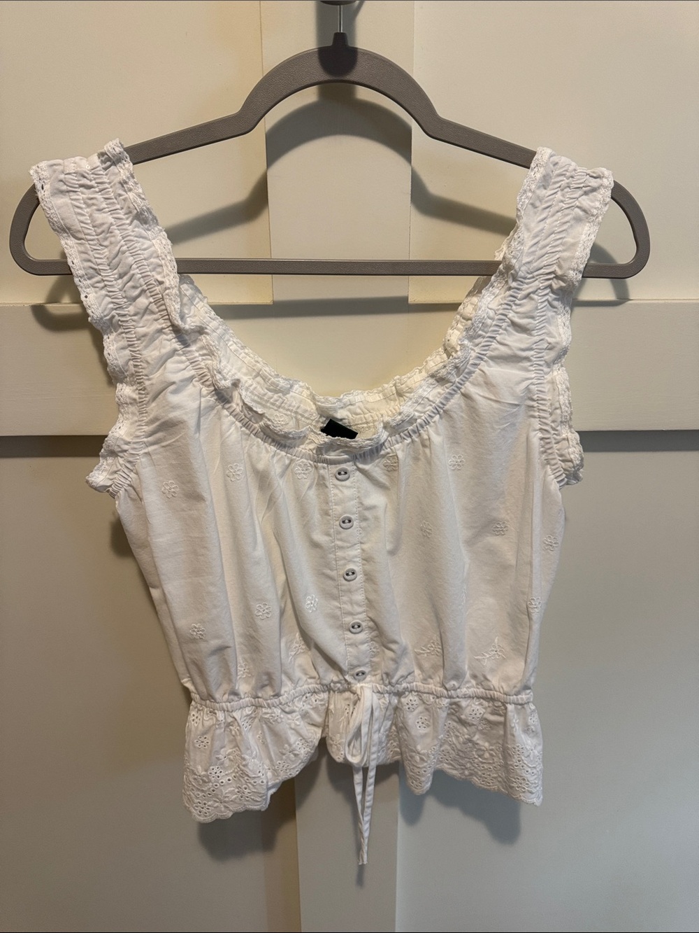 wild fable White Eyelet Button-Front Tie-Hem Tank